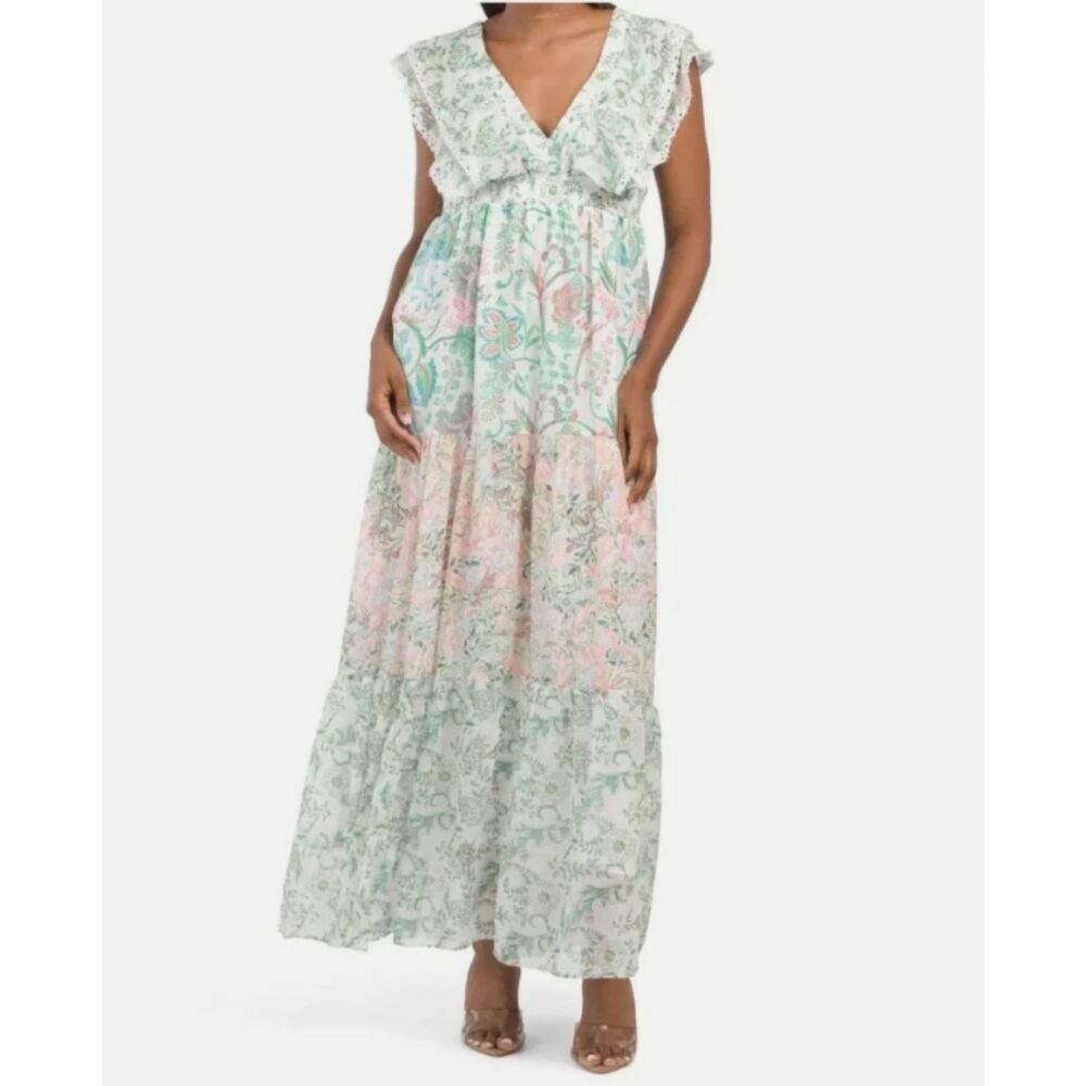 NWT House of Harlow 1960 x REVOLVE Pastel Floral Tiered Maxi Dress, Small - Picture 1 of 5